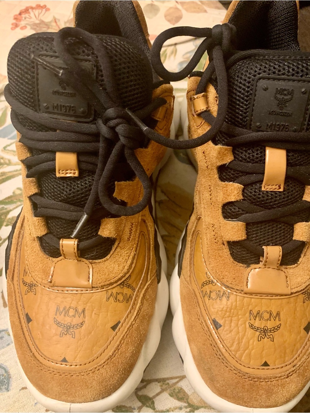 MCM Tan and Black Logo Athletic Sneakers